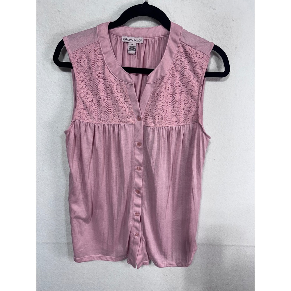 Carolyn Taylor Pink Lace Blouse Women's XL Sleeveless Romantic Boho Top - Picture 2 of 7